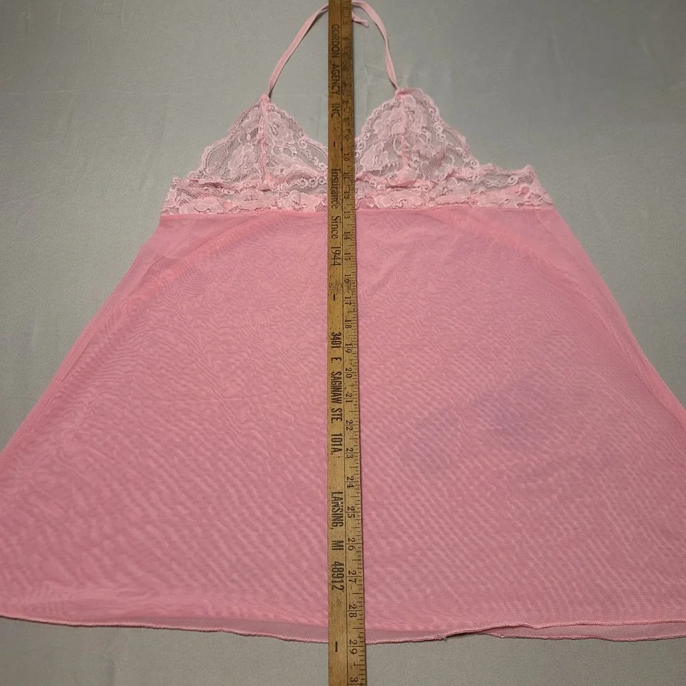 Unbranded‎ Babydoll Chemise Lingerie Women Medium Pink Lace Mesh Halter Nightie